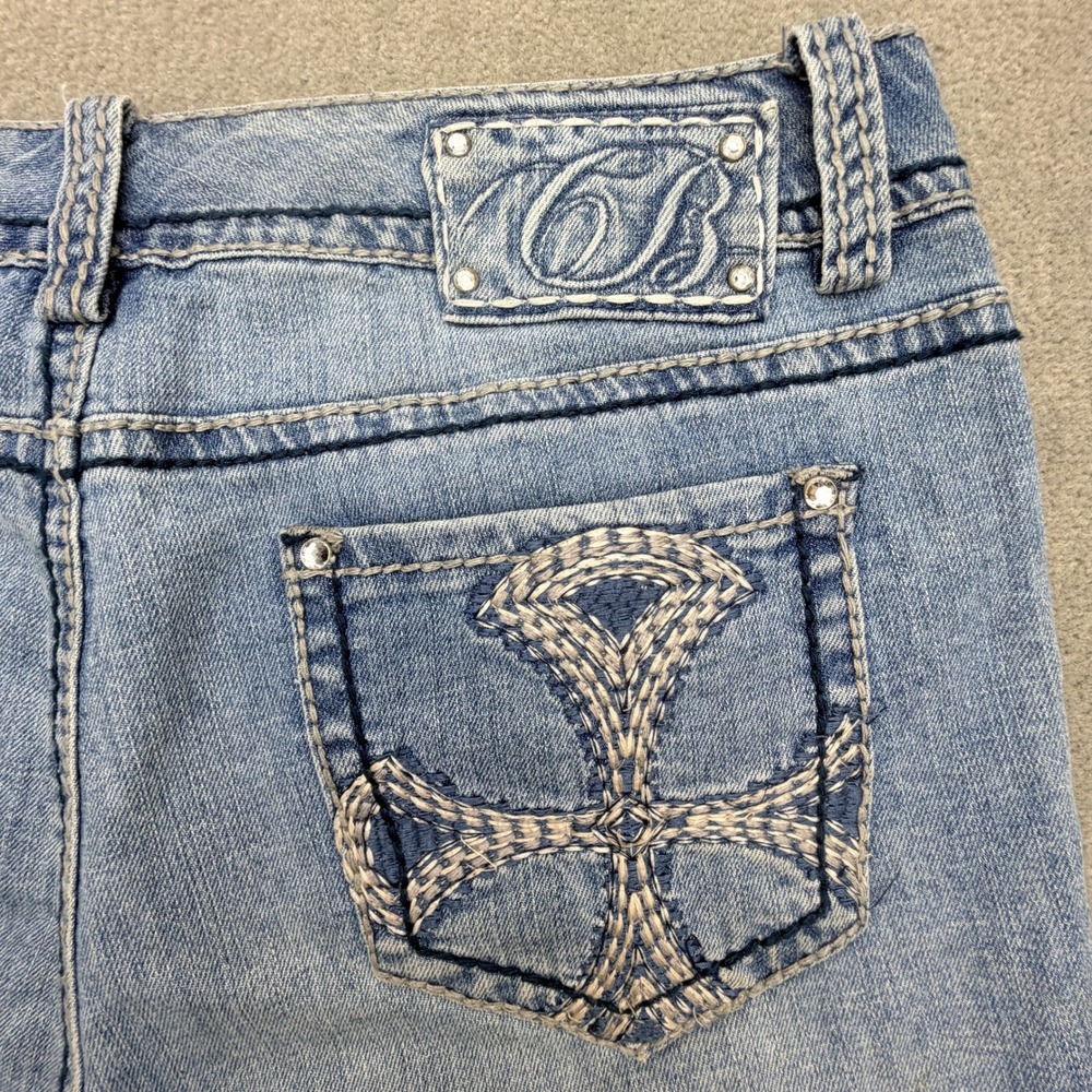 Code Bleu Annette Denim Short Womens 12/30 Light Wash Rhinestone Iron Cross Blue